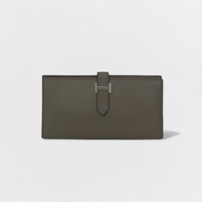 エルメス HERMES ベアンスフレ ベアン スフレ 財布 長財布 ロングウォレット エプソン エタン Etain グレー Gray シルバー金具 ヴォーエプソン