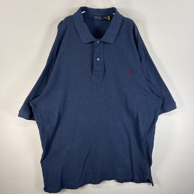 古着 ポロ・ラルフローレン POLO RALPH LAUREN 半袖 ポロシャツ ワンポイント ロゴ 刺繍 大きいサイズ 2ボタン XLT ブルー系 無地 メンズ