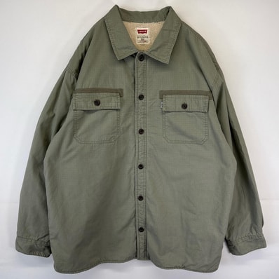 古着 リーバイス Levi's ジャケット リップストップ シャツジャケット 裏ボアライナー ワンポイントロゴ 2XL グレー系 メンズ