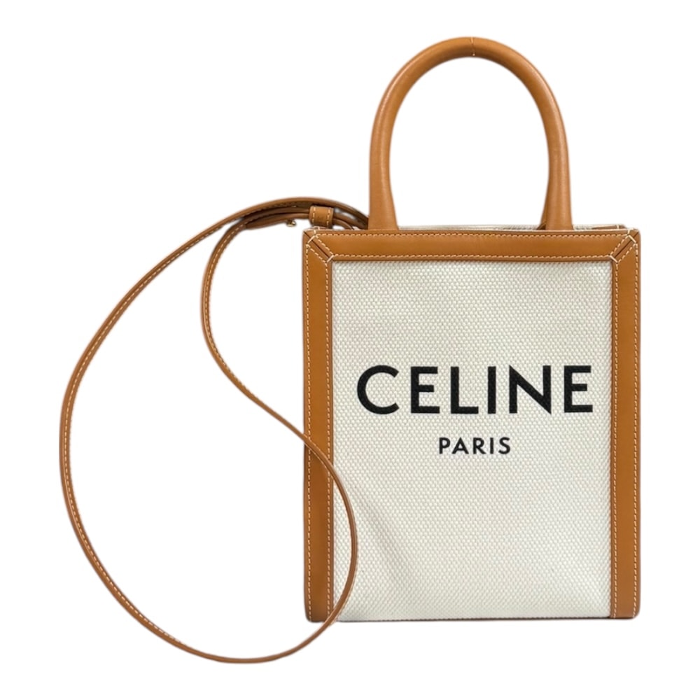 セリーヌ ミニバーティカルカバ ショルダーバッグ コットンキャンバス ホワイト レディース CELINE 中古