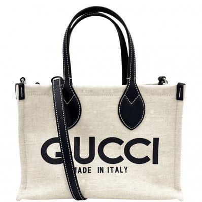 GUCCI グッチ 2WAY ミディアムトートバッグ ハンドバッグ ショルダーバッグ 肩掛け 斜め掛け グッチリド 772144 コットンリネンキャンバス レザー ベージュ ネイビー 紺 シルバー金具 レディース 美品【中古品】