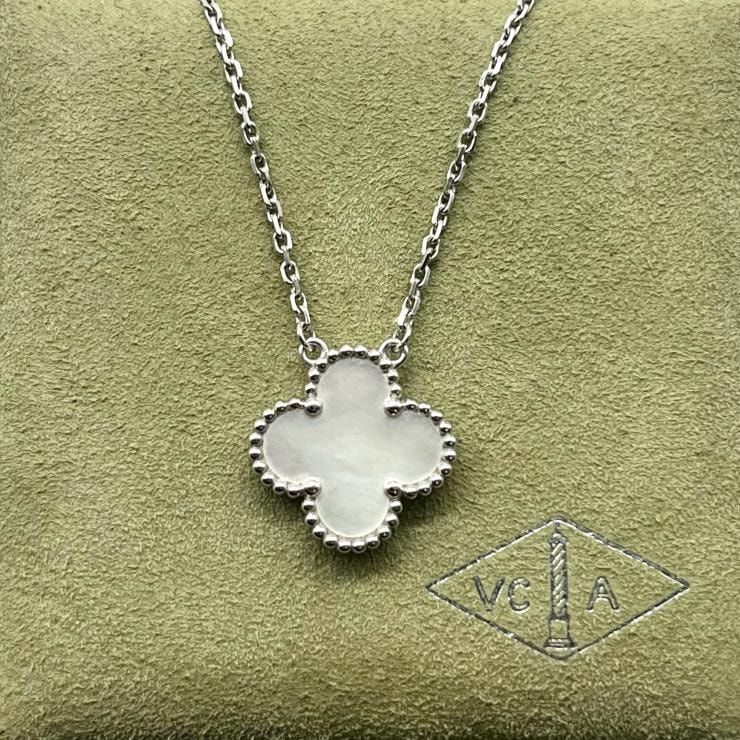 VanCleef & Arpels ヴァンクリーフ&アーペル ヴィンテージアルハンブラ マザオブパール ネックレス ジュエリー K18WG ホワイトゴールド ★ギャラ★