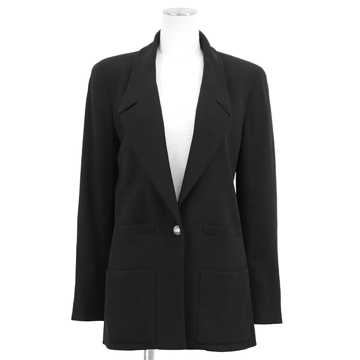 【極美品】CHANEL シャネル ジャケット サイズ 38 レディース 99P P12742 ヴィンテージ ウール100% 1B ロゴ メタルボタン アウター ブラック 黒 フランス製 カール・ラガーフェルド期