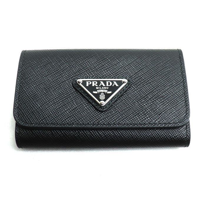 PRADA プラダ 4連キーケース 幾何学模様 キーケース ブラック 1PG004 メンズ【中古】【美品】