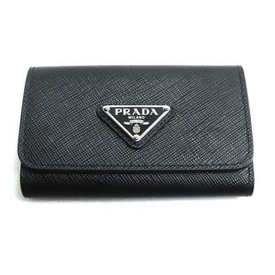 PRADA プラダ 4連キーケース 幾何学模様 キーケース ブラック 1PG004 メンズ【中古】【美品】
