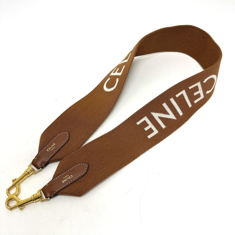 セリーヌ CELINE ロゴ カバン ショルダーストラップ キャンバス/レザー ブラウン 美品
