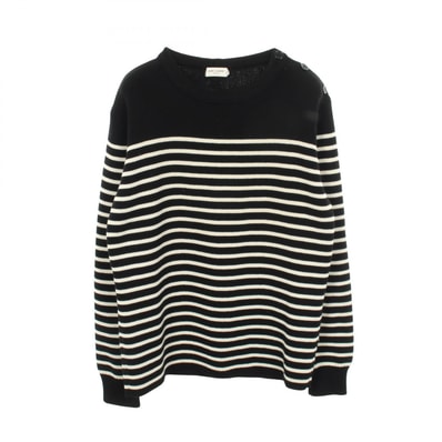 サンローランパリ SAINT LAURENT PARIS ショルダーボタン ボーダー ニット 衣料品 トップス コットン ウール メンズ ブラック系 / アイボリー系 【中古】