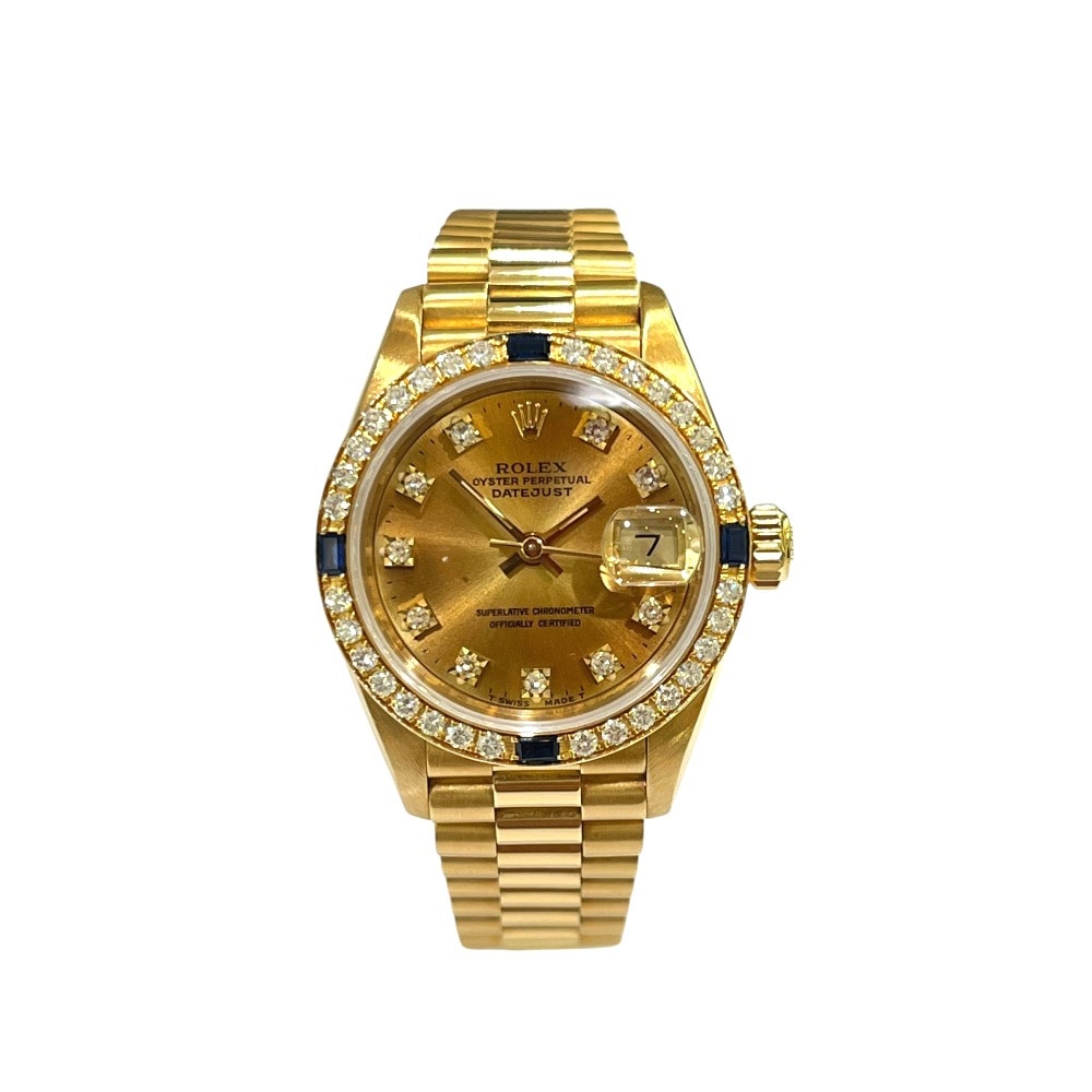 ロレックス ROLEX デイトジャスト K18無垢 10Pダイヤ ベゼル ダイヤモンド×サファイア 69088 自動巻き 腕時計 K18YG ゴールド