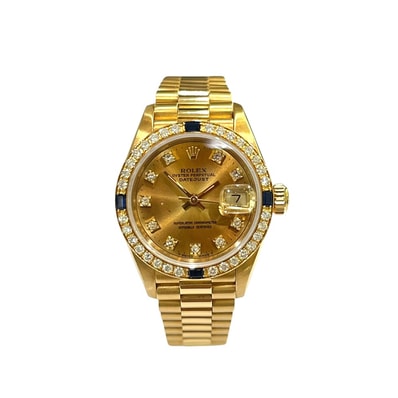 ロレックス ROLEX デイトジャスト K18無垢 10Pダイヤ ベゼル ダイヤモンド×サファイア 69088 自動巻き 腕時計 K18YG ゴールド