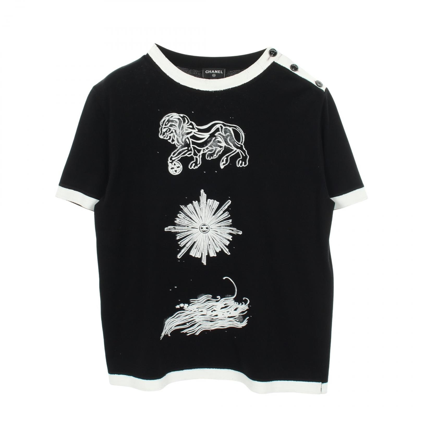 シャネル CHANEL ココマークボタン 半袖Tシャツ 衣料品 トップス コットン レディース ブラック系 / ホワイト系 P72071K10330 【中古】