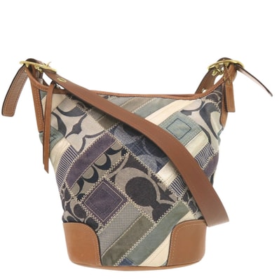 コーチ パッチワーク デニム デニム レザー ブルー ブラウ