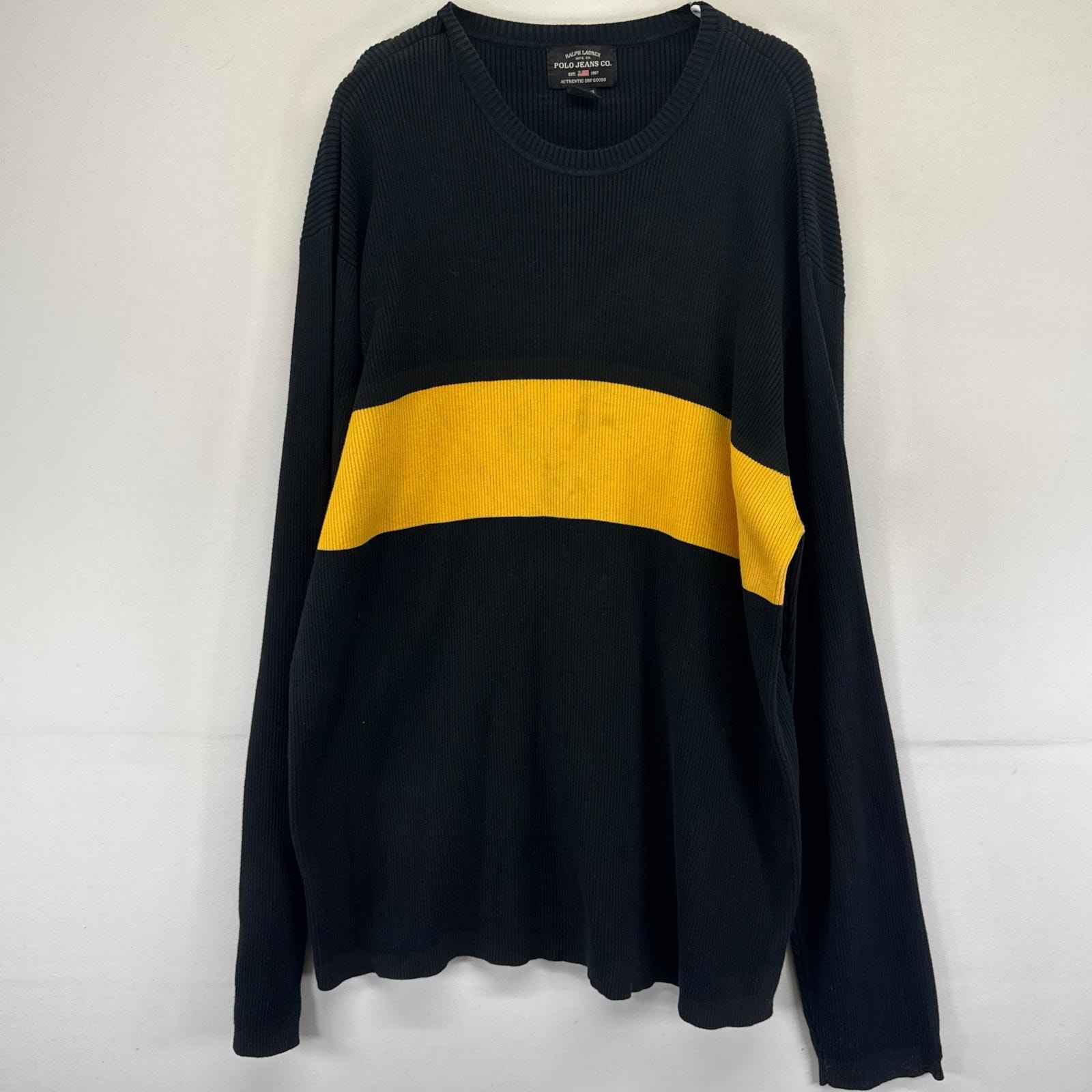 古着 ポロジーンズ POLO JEANS ニット クルーネック リブニット トレーナー ワンポイントロゴ 大きいサイズ 2XL ブラック系 メンズ