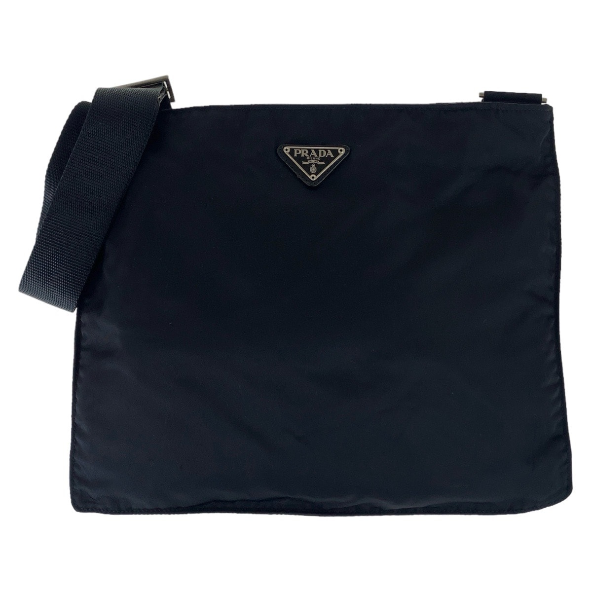 美品 PRADA プラダ テスート 三角ロゴプレート ブラック シルバー金具 ナイロン 斜め掛け ショルダーバッグ サコッシュ 504744 【中古】