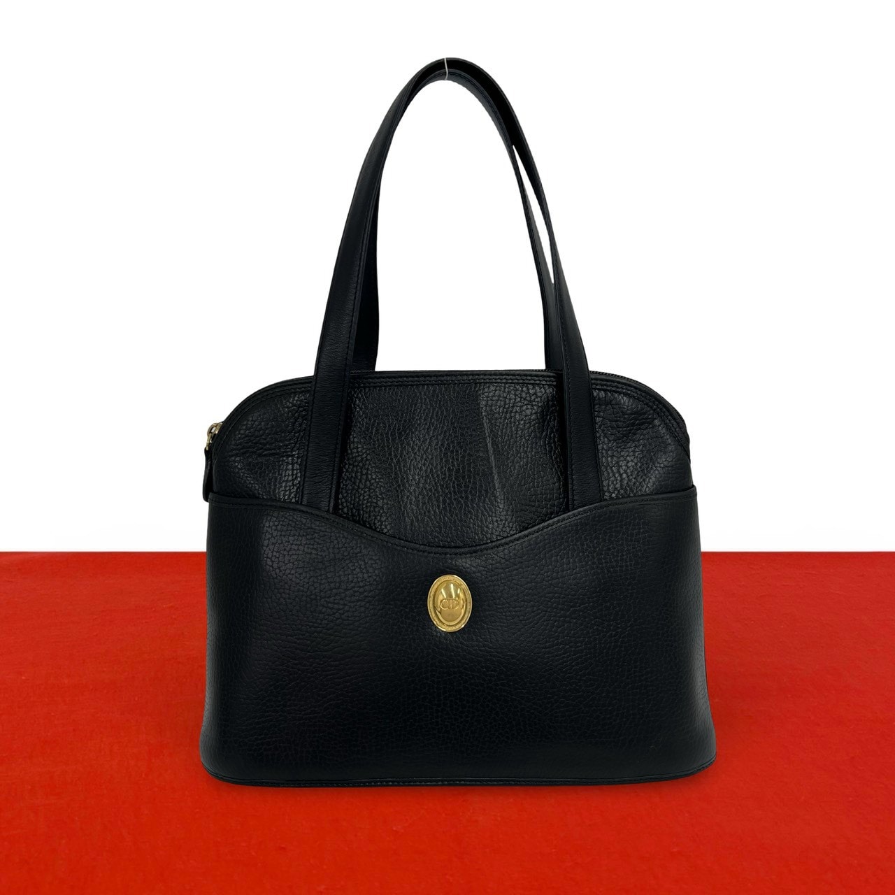 Christian Dior ディオール CD ロゴ 金具 レザー ハンドバッグ ブラック
 d19-2