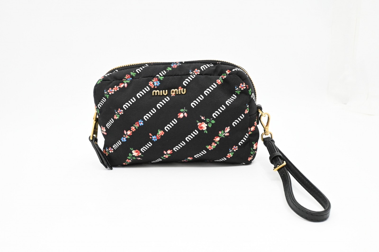 ミュウミュウ  ナイロン ポーチ 花柄 ブラック 5NE458
