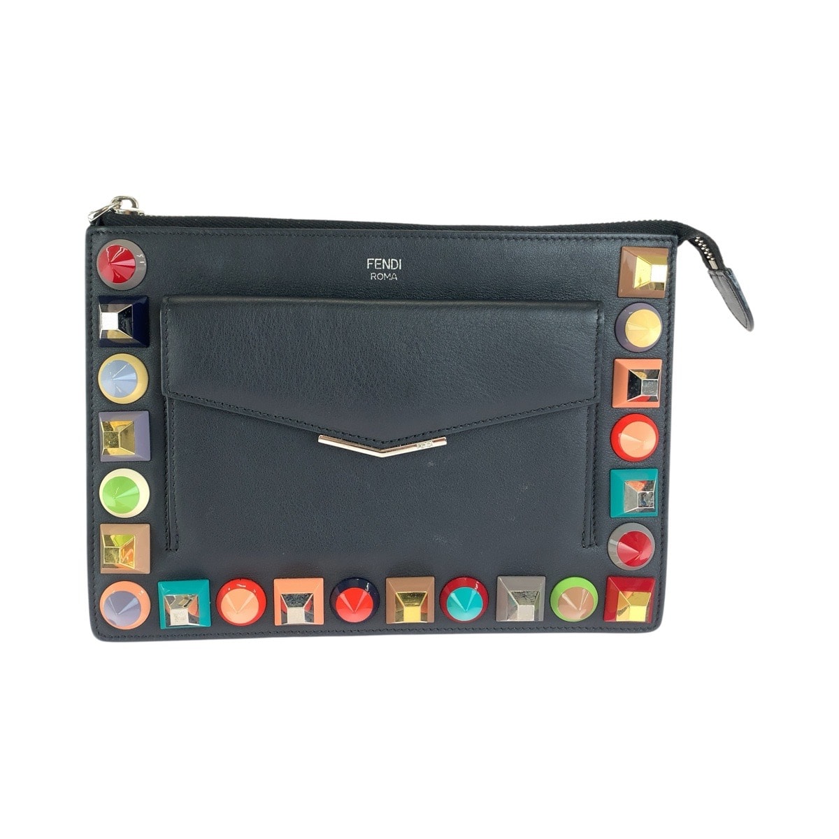 美品 FENDI フェンディ トゥージュール ブラック 黒 シルバー金具 レザー クラッチバッグ セカンドバッグ 1-0279571 【中古】