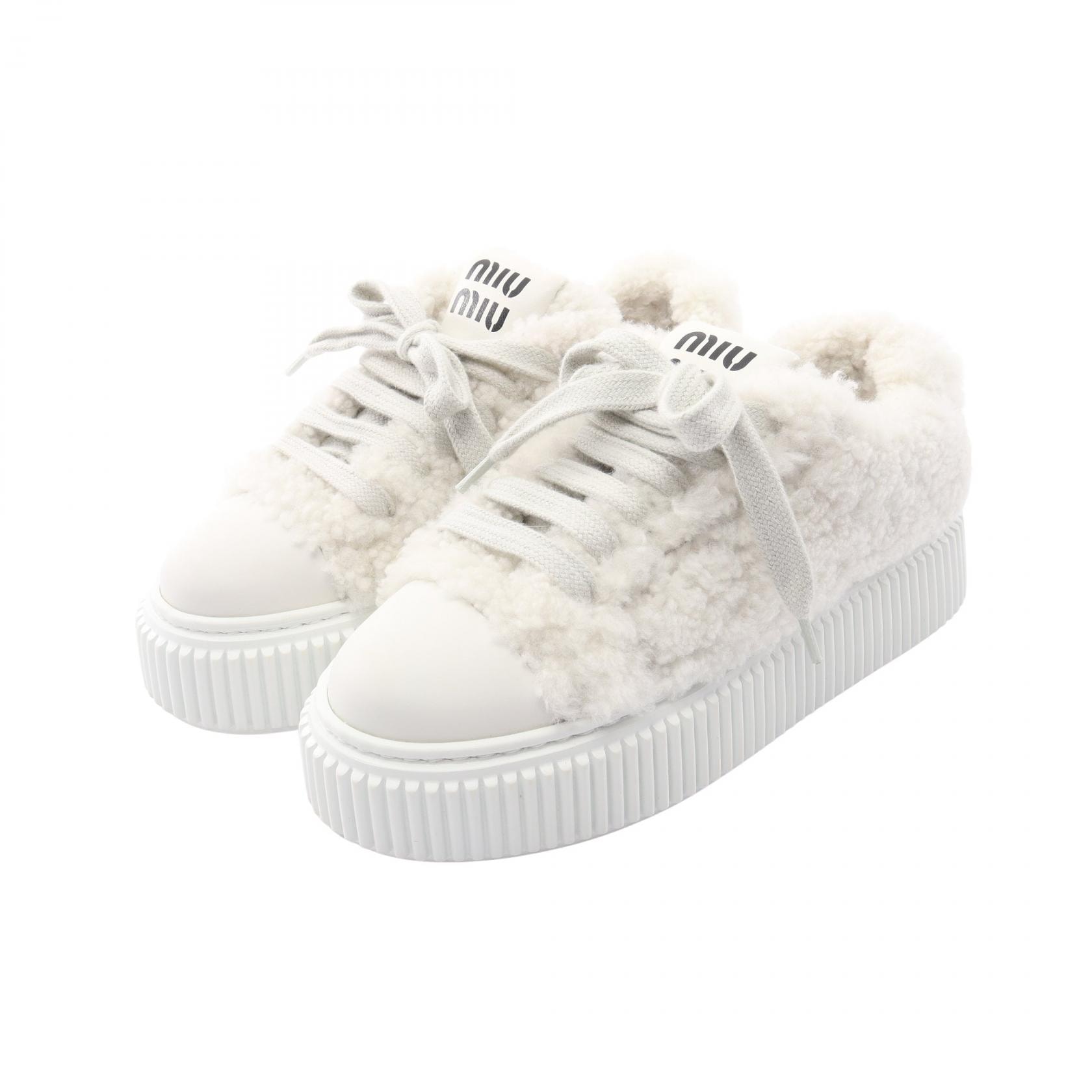 ミュウ ミュウ Miu Miu ボア スニーカー 靴 レザー ファブリック レディース ホワイト系 【中古】