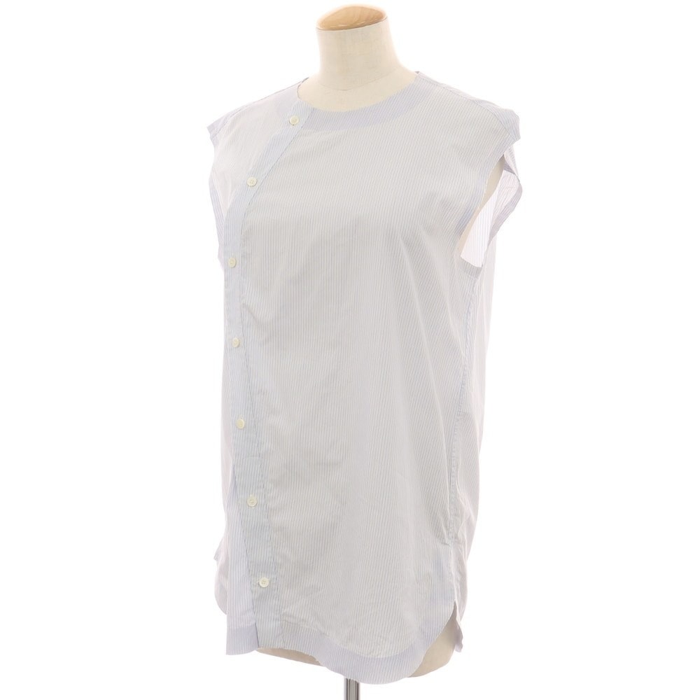 【中古】セリーヌ CELINE コットン ストライプ ノースリーブ ブラウス ホワイトxライトブルー【サイズ40】【レディース】
