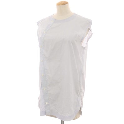 【中古】セリーヌ CELINE コットン ストライプ ノースリーブ ブラウス ホワイトxライトブルー【サイズ40】【レディース】