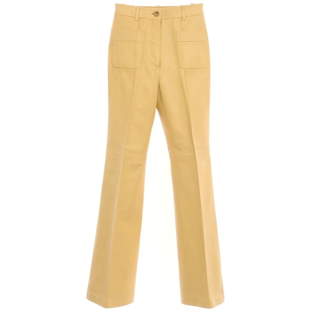 【中古】グッチ GUCCI ラムレザー フレアパンツ イエロー【サイズ38】【レディース】