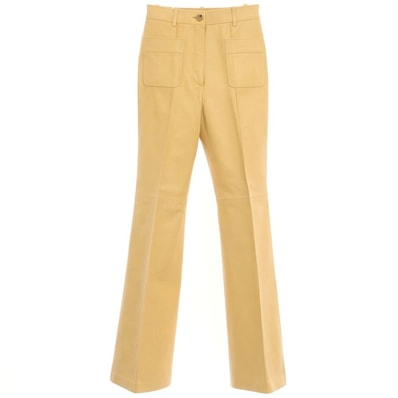 【中古】グッチ GUCCI ラムレザー フレアパンツ イエロー【サイズ38】【レディース】
