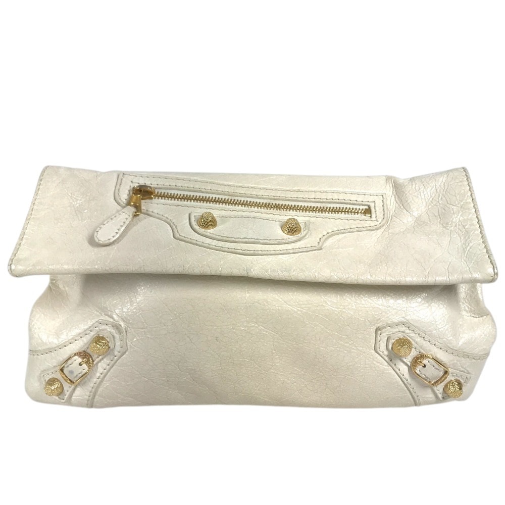 バレンシアガ BALENCIAGA ジャイアント エンベロープ 327079 スタッズ カバン ポーチ フラップ クラッチバッグ レザー ホワイト