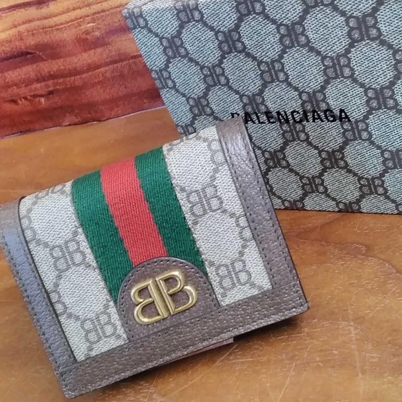 GUCCI x BALENCIAGA Hacker Card Case Wallet In Coating Coated Canvas "Beige"