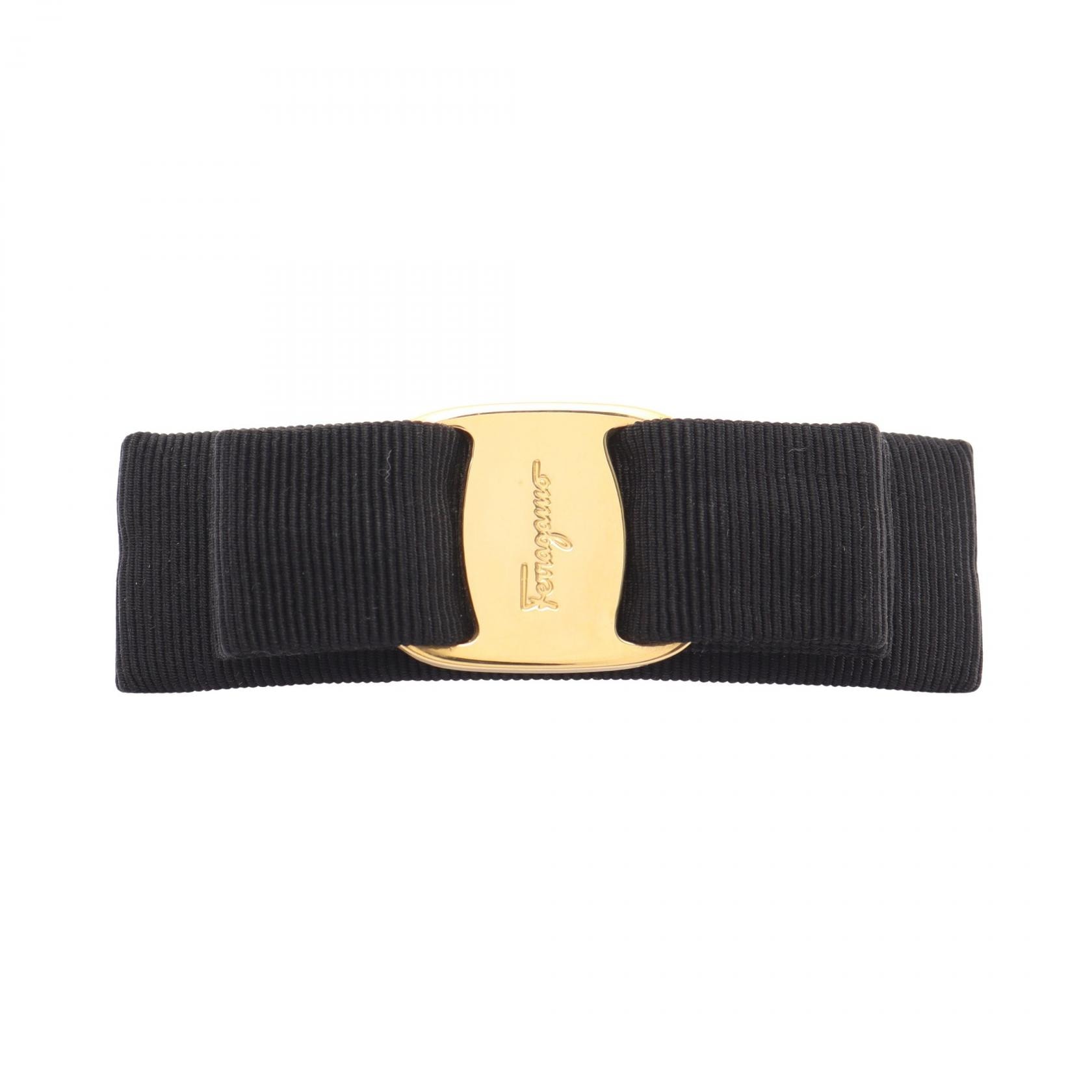 サルヴァトーレフェラガモ Salvatore Ferragamo ヴァラリボン バレッタ アクセサリー GP(ゴールドメッキ) ファブリック レディース ブラック系 【中古】