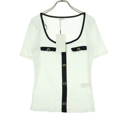 ZARA ザラ パイピング 半袖 ニット Tシャツ M バイカラー 金ボタン