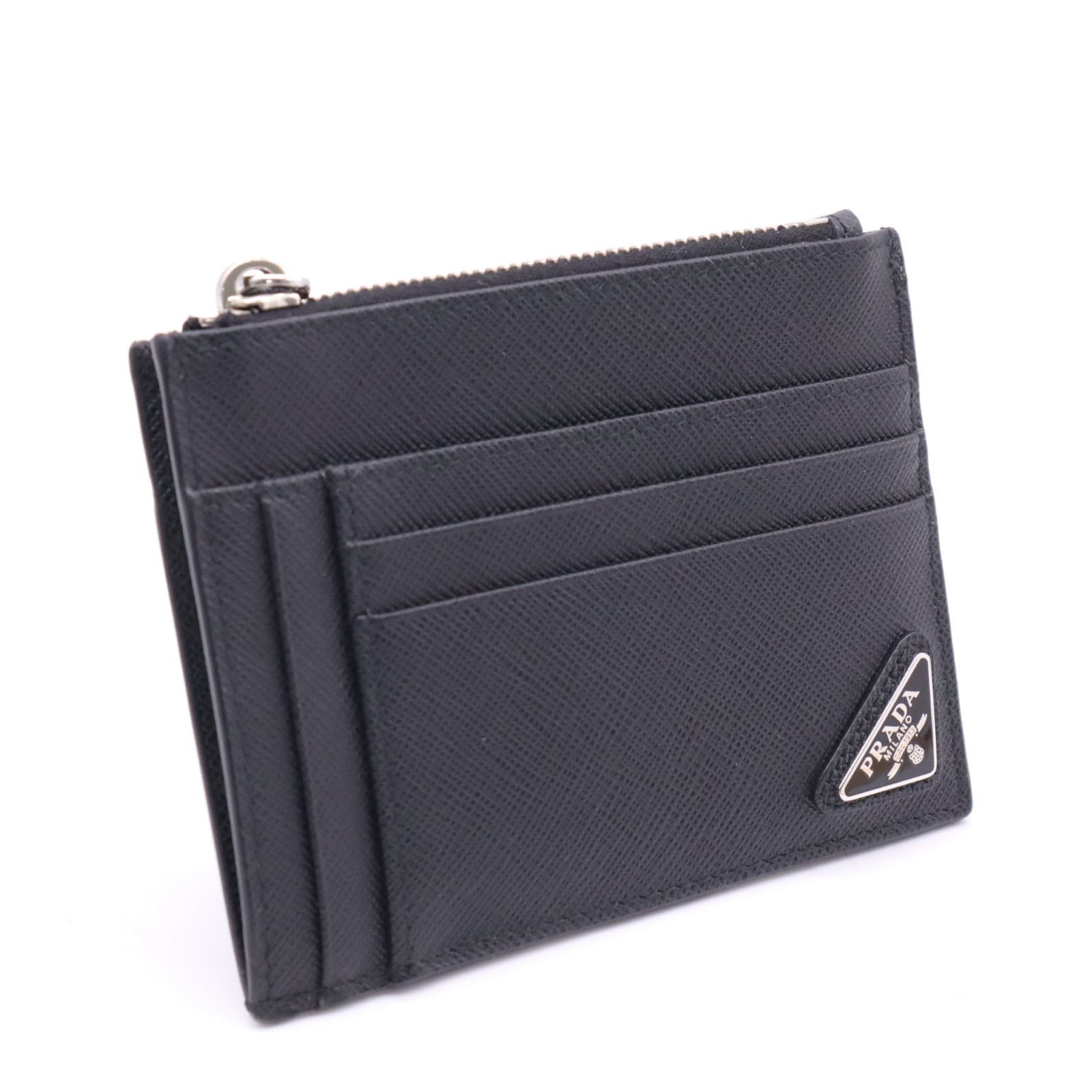 極美品 PRADA プラダ サフィアーノ トライアングル カードケース 2MC067 コインケース ブラック サフィアーノ メンズ