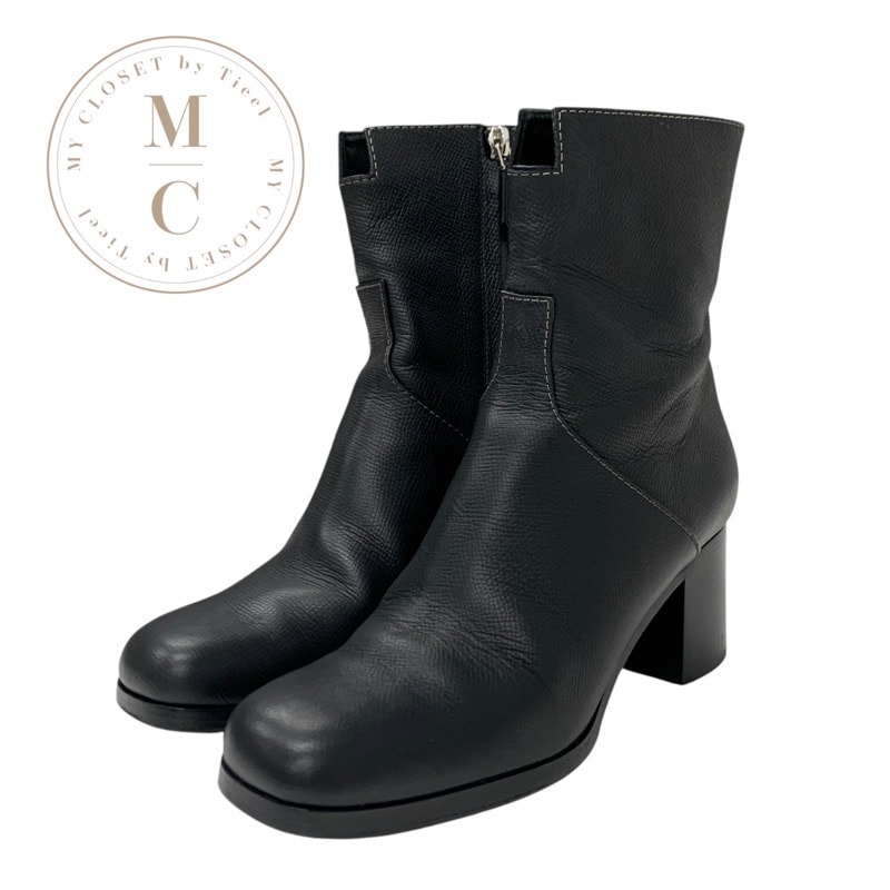 エルメス HERMES フラトゥーズ ブーツ ショートブーツ 靴 シューズ レザー ブラック 黒 ステッチ