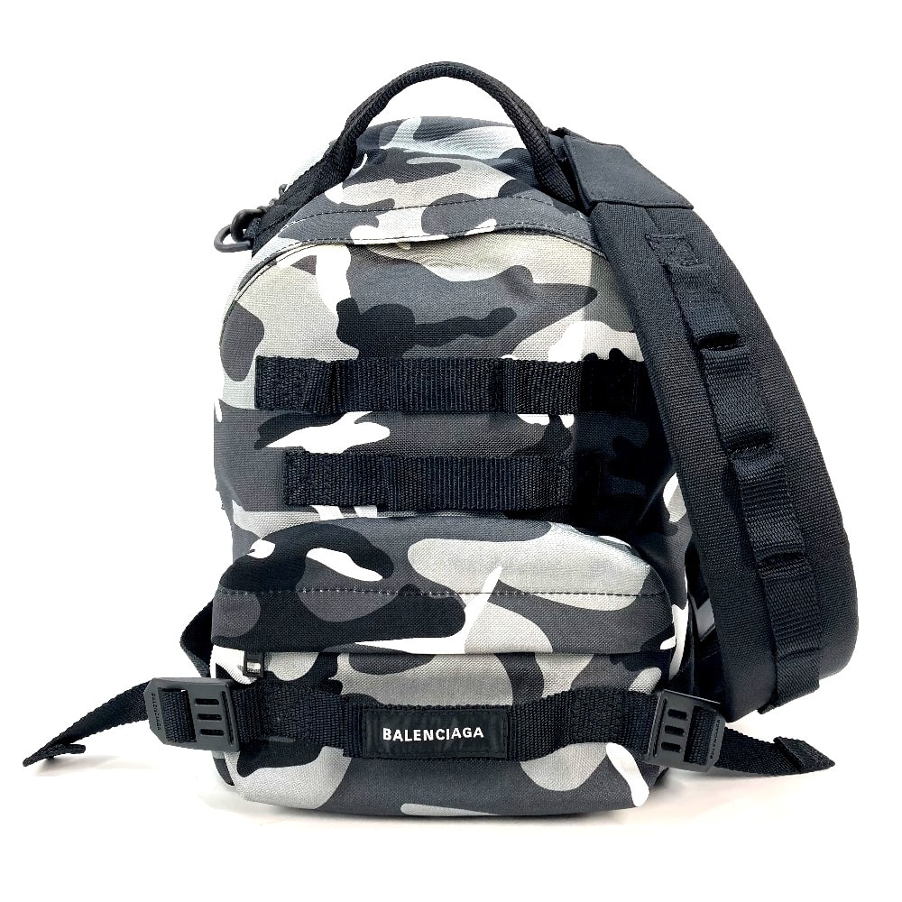 バレンシアガ BALENCIAGA アーミー 6440312 カモフラ 迷彩 バックパック カバン ショルダーバッグ 2WAY リュックサック キャンバス グレー×ブラック
