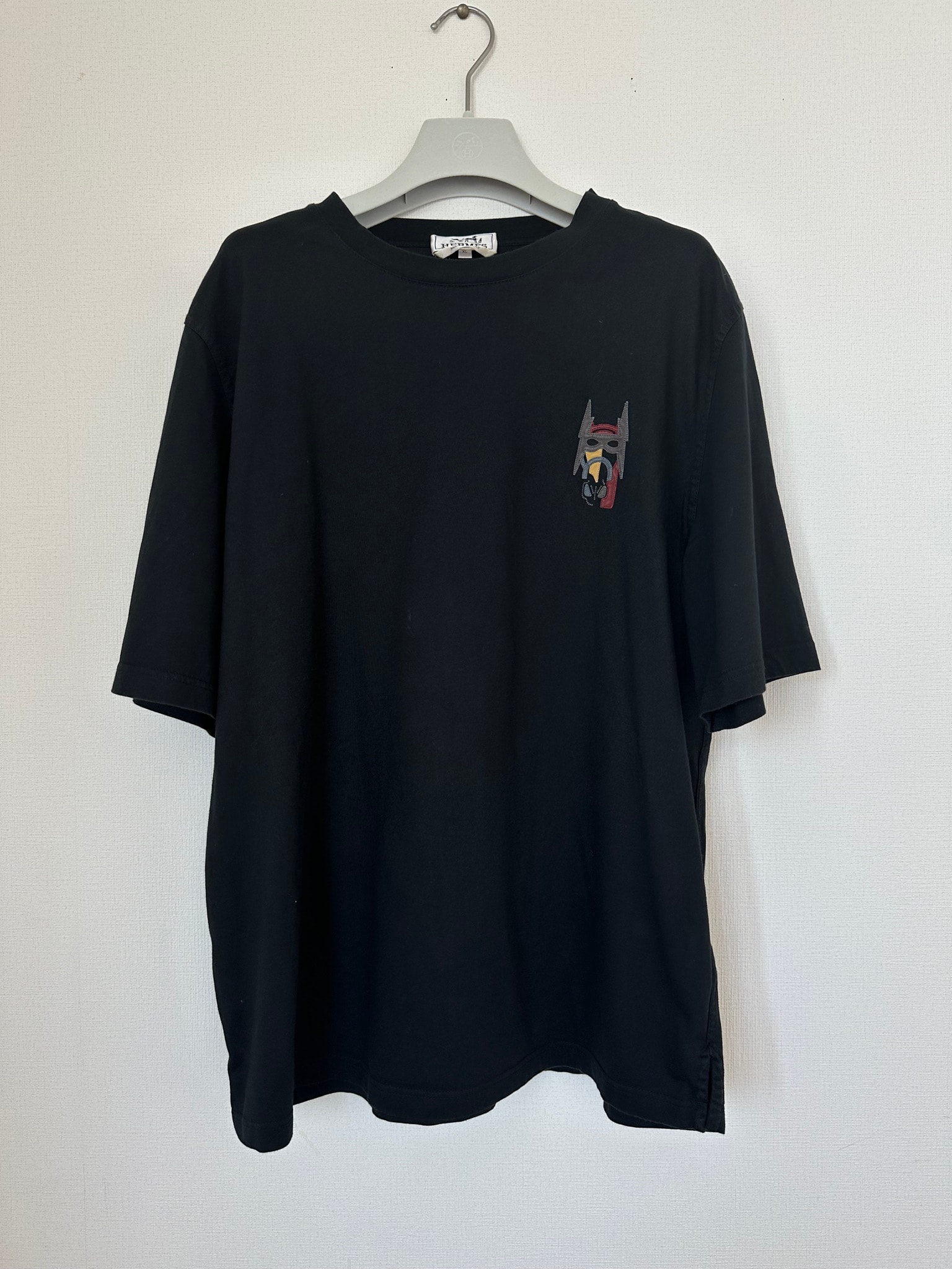 HERMES スーパーH レザーパッチ クルーネック 半袖 Tシャツ 黒 XL