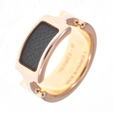 エルメス HERMES オランプ リング サイズ56/JP16 GP レザー ピンクゴールド ブラック レディース 袋付き S#140430