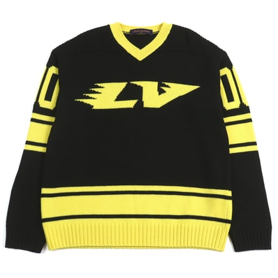 美品 ルイヴィトン
ニット LVインタルシアフットボールニット ブラック イエロー メンズ S HMN86W