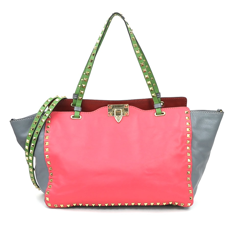 ヴァレンティノ ガラヴァーニ Valentino Garavani ハンドバッグ ショルダーバッグ レザー レッド×ピンク×グレー×グリーン レディース【中古】 h31552a