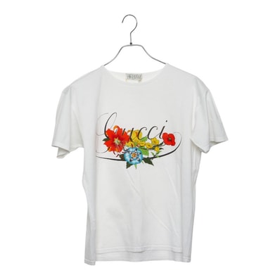 グッチ オールドグッチ ロゴ フラワー 半袖 Tシャツ 80s ヴィンテージ サイズM ホワイト コットン レディース GUCCI 【中古】