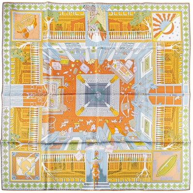 HERMES エルメス スカーフ カレ90 Objets de Curiosite オブジェ・ドゥ・キュリオジテ 003757S 09 2022AW シルク オレンジ マルチカラー【中古】