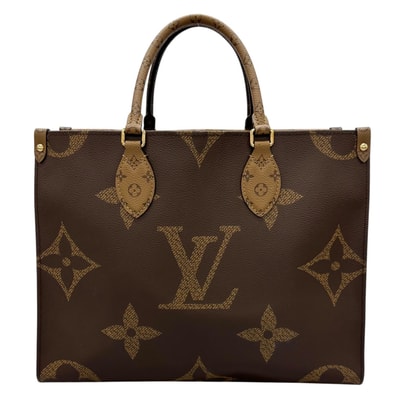 美品 LOUIS VUITTON ルイ・ヴィトン オンザゴーMM M45321 トートバッグ ブラウン レディース リバース モノグラムジャイアント【中古】