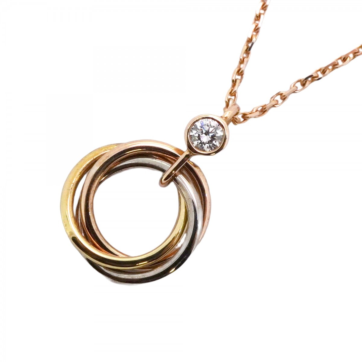 【6jcb0384】カルティエ ネックレス ベビートリニティ 1PD K18YG イエローゴールド K18WG ホワイトゴールド K18PG ピンクゴールド/ダイヤモンド【中古】レディース