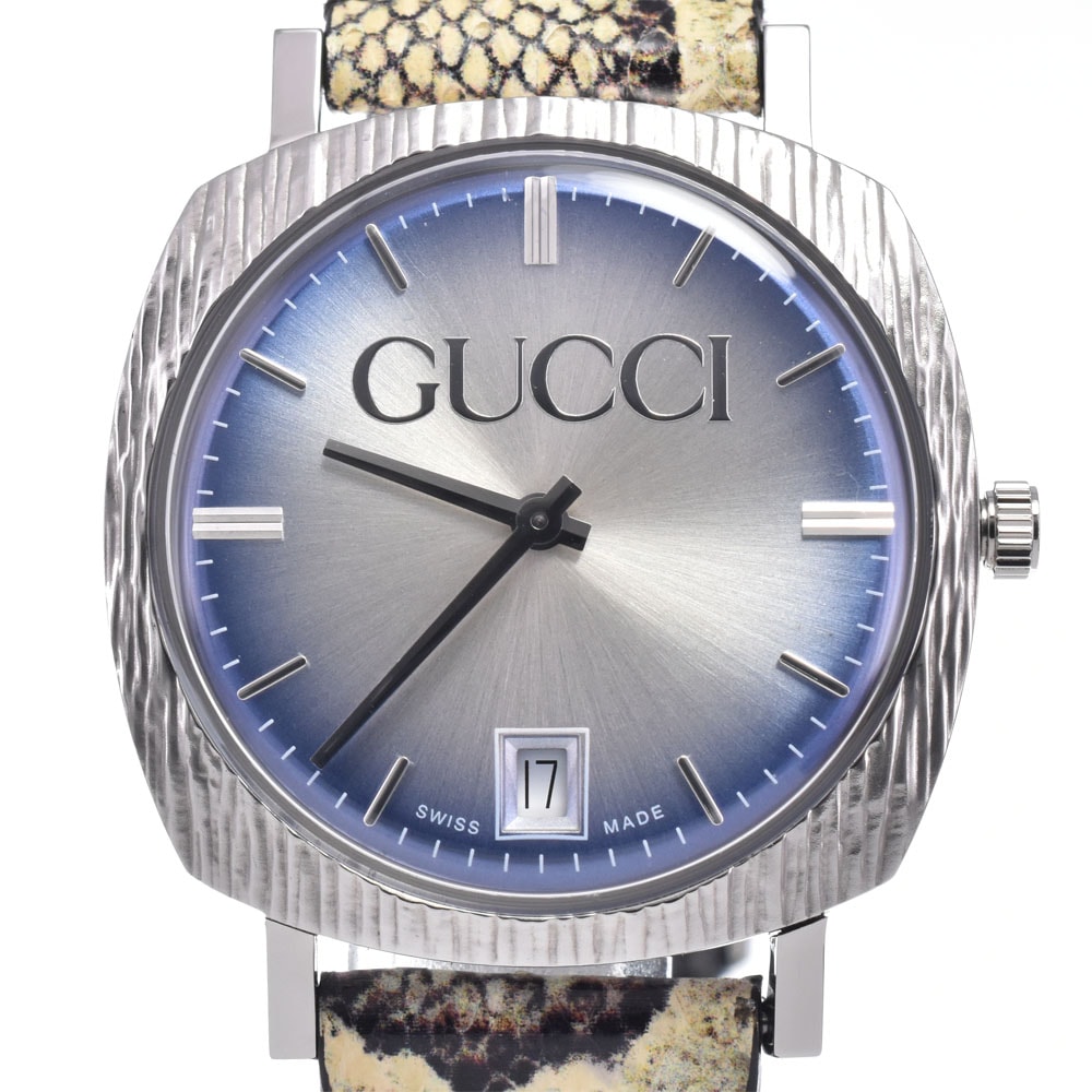 グッチ GUCCI 126.4 デイト 35mm ブルー クォーツ ユニセックス 美品 箱・保証書付き 腕時計 M#148575