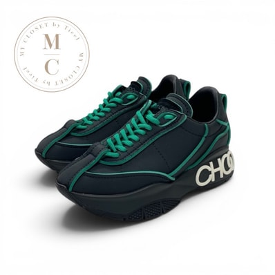 ジミーチュウ JIMMY CHOO RAINE スニーカー 靴 シューズ ナイロン ブラック グリーン 未使用 ロゴ