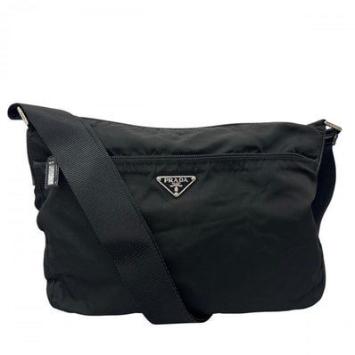 PRADA プラダ ショルダーバッグ テスート トライアングルロゴ 斜め掛け ナイロン ブラック 黒 シルバー金具 レディース【中古品】