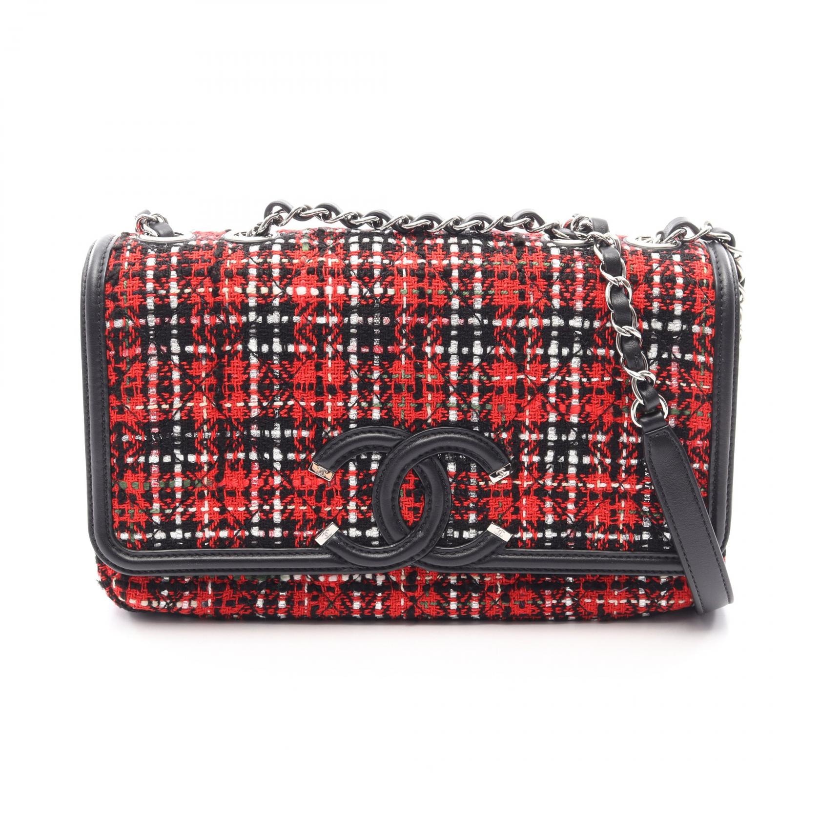 シャネル CHANEL CCフィリグリー ショルダーバッグ バッグ ファブリック レザー レディース レッド系 / ブラック系 / マルチカラー 【中古】