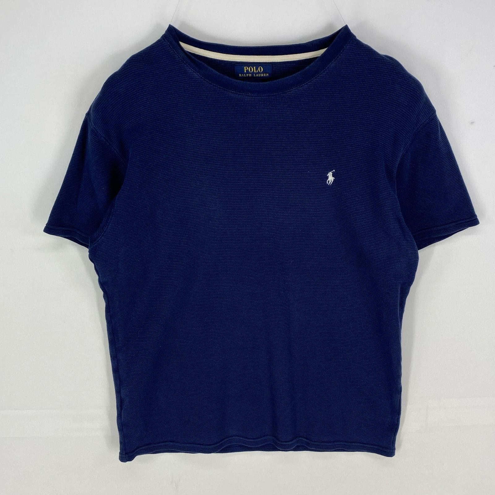 古着 ポロ・ラルフローレン POLO RALPH LAUREN 半袖Tシャツ クルーネック ワッフル生地 ワンポイント刺繍 L ネイビー系 メンズ