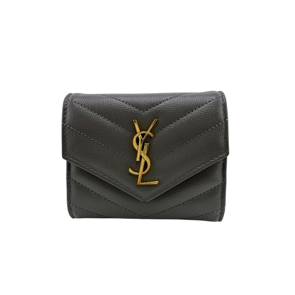 サンローラン SAINT LAURENT 三つ折り財布 Vステッチ MRT692061 グレー