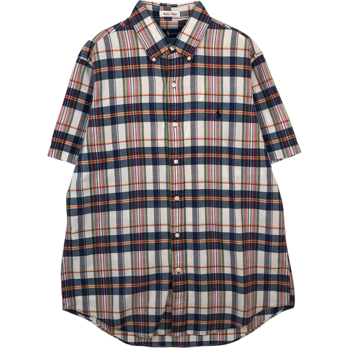 古着 ラルフローレン Ralph Lauren チェック柄 マドラスチェック 半袖 ボタンダウン チェックシャツ メンズL相当/eaa641146