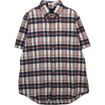 古着 ラルフローレン Ralph Lauren チェック柄 マドラスチェック 半袖 ボタンダウン チェックシャツ メンズL相当/eaa641146