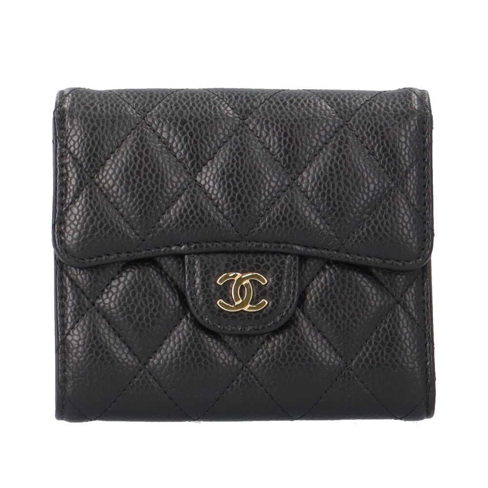 シャネル クラシックスモールフラップウォレット マトラッセ 三つ折り財布 キャビアスキン AP0231 レディース CHANEL 中古
