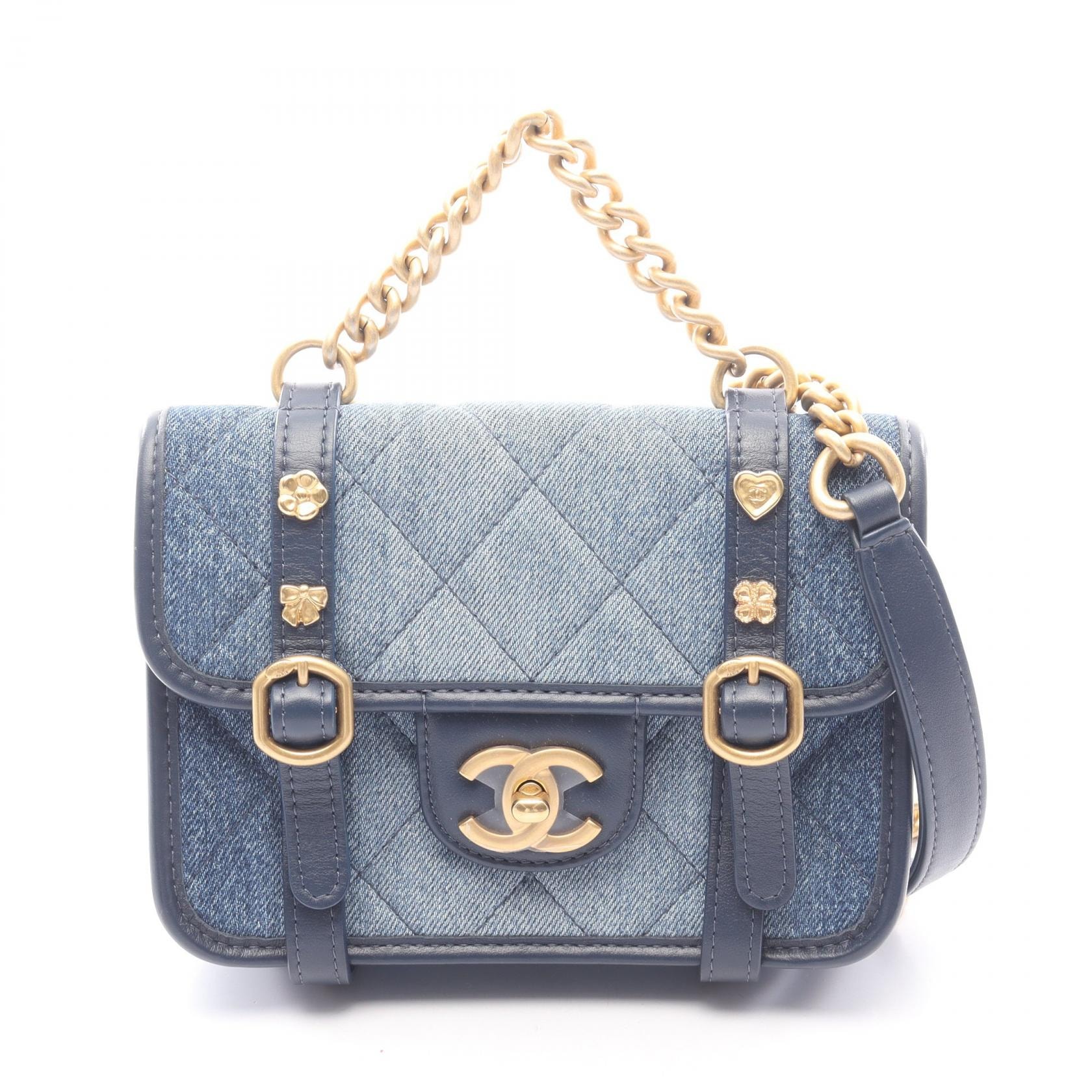 シャネル CHANEL ミニマトラッセ 2WAY ショルダーバッグ バッグ デニム レザー レディース ネイビー系 AS5132 【中古】